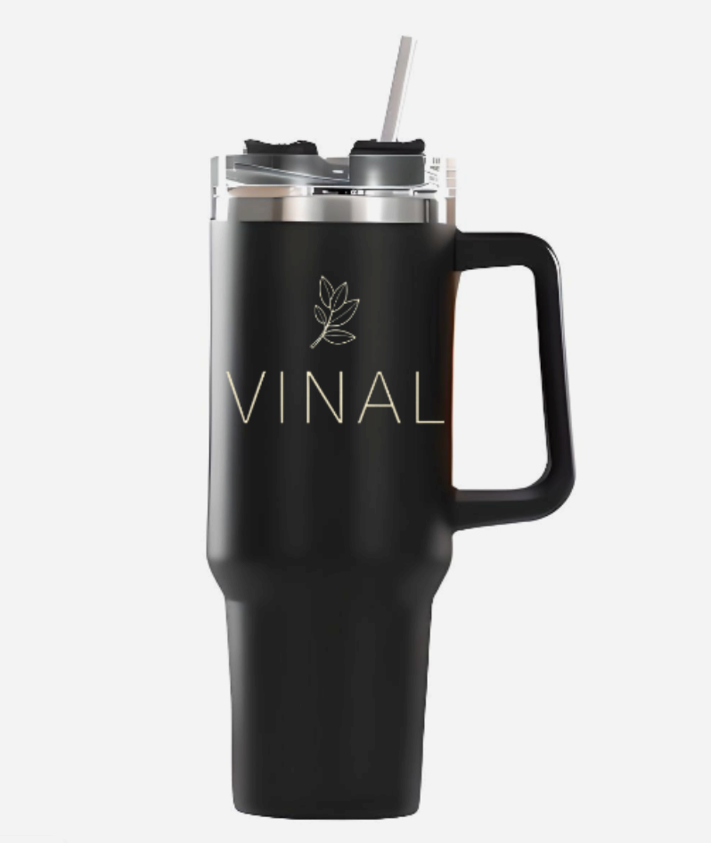 40 oz Vinal Tumbler with Handle and Straw - Stainless Steel Double Wall Water Bottle