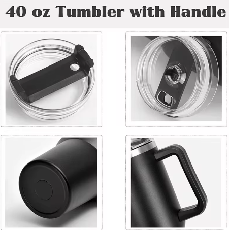 40 oz Vinal Tumbler with Handle and Straw - Stainless Steel Double Wall Water Bottle