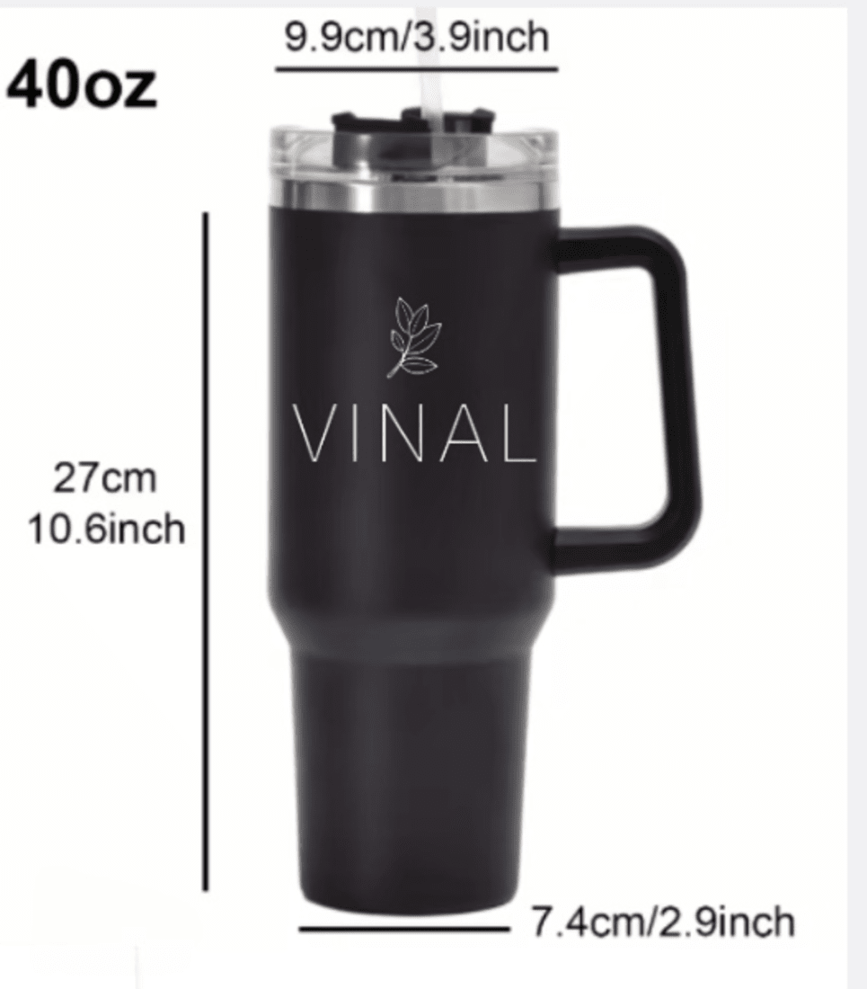 40 oz Vinal Tumbler with Handle and Straw - Stainless Steel Double Wall Water Bottle