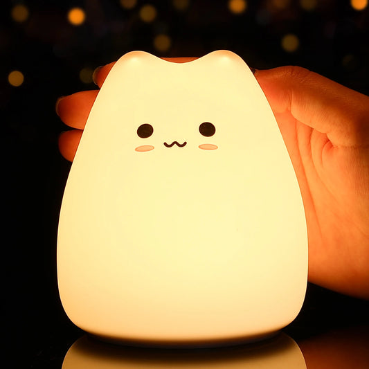 Mini Kawaii Popular Cat Baby Night Lamp 7-color Bedroom Bedside Nightlight