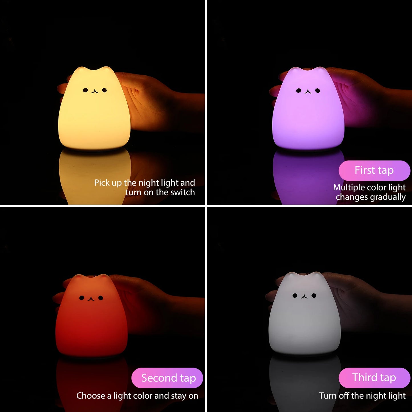 Mini Kawaii Popular Cat Baby Night Lamp 7-color Bedroom Bedside Nightlight