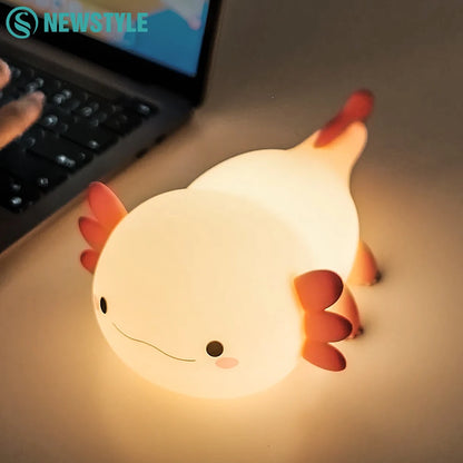 Cute Axolotl Night Light Rechargeable Bedside Lamp