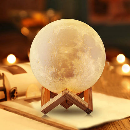 8cm Moon LED Night Light Lamp Battery Powered With Stand Starry Lamp Bedroom Home Decor