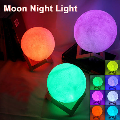 8cm Moon LED Night Light Lamp Battery Powered With Stand Starry Lamp Bedroom Home Decor