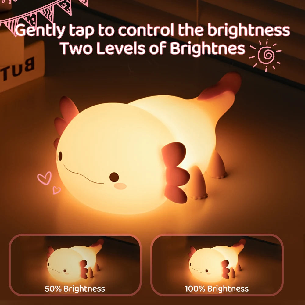 Cute Axolotl Night Light Rechargeable Bedside Lamp