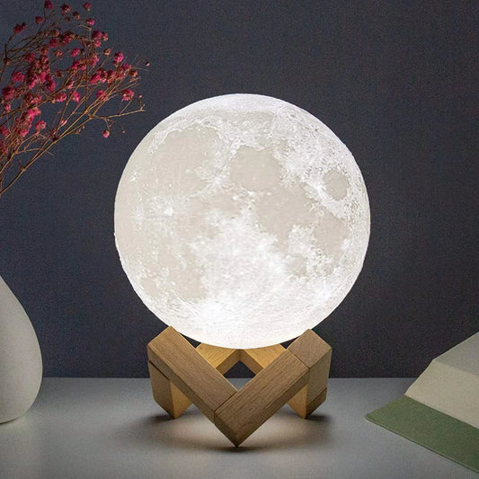 8cm Moon LED Night Light Lamp Battery Powered With Stand Starry Lamp Bedroom Home Decor