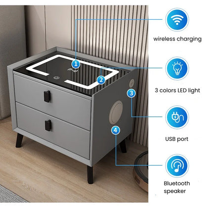 Modern Style Intelligent Bedside Nightstands with Wireless Charging Bluetooth Speaker