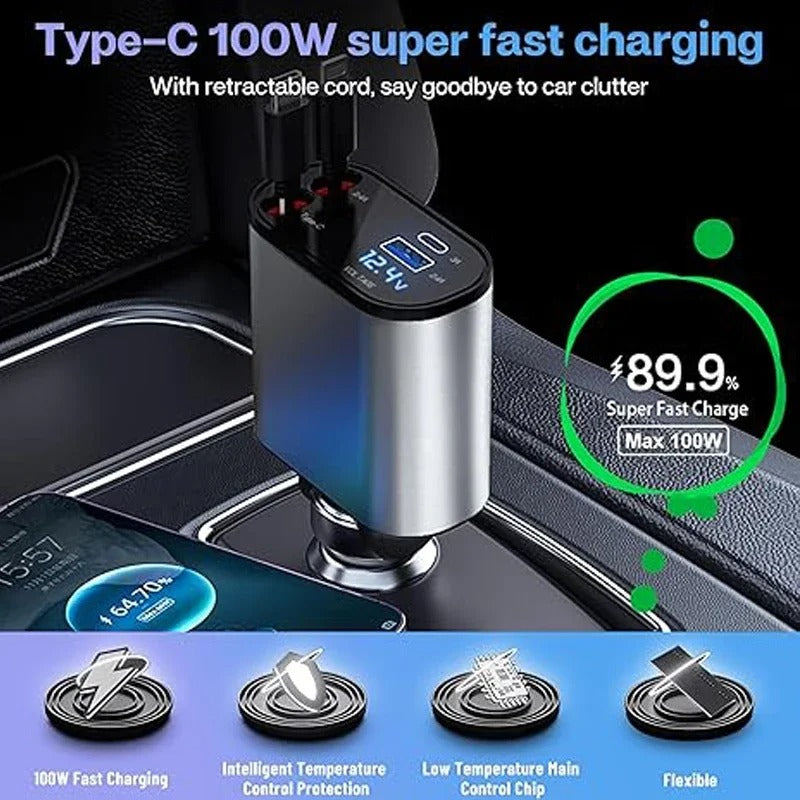 4 in 1 Car Charging Station With Retractable Cables and Quick Charging