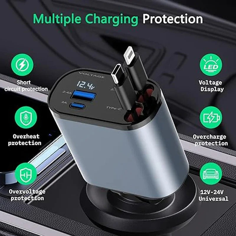 4 in 1 Car Charging Station With Retractable Cables and Quick Charging