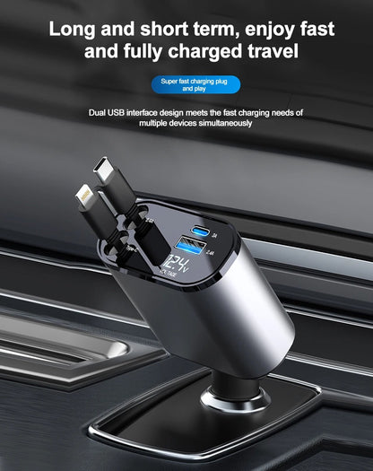 4 in 1 Car Charging Station With Retractable Cables and Quick Charging